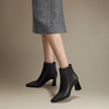 【静音系列】千百度粗高跟时装靴女秋冬羊皮洋气小短靴A24577252 商品缩略图1