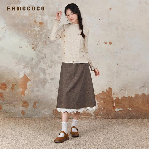 Famecoco范可儿半身裙纯棉碎花设计感裙摆花边拼接裙摆FAB6HA024 商品图2