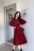 Le Malene 甜美款酒红色拼接式收腰连衣裙 17576 商品缩略图3