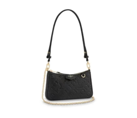 LOUIS VUITTON Easy Pouch On Strap 金属件D形环拉链开合 老花压纹牛皮革 手提斜挎单肩包 女款 黑色