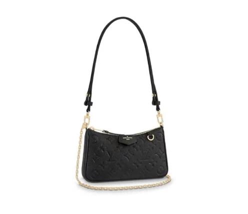 LOUIS VUITTON Easy Pouch On Strap 金属件D形环拉链开合 老花压纹牛皮革 手提斜挎单肩包 女款 黑色 商品图0