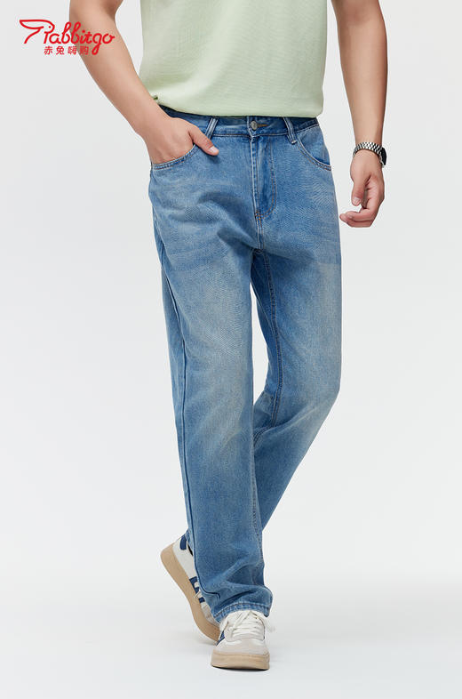 赤兔嗨购男装宽松直筒弹力不束缚牛仔裤2024年秋冬新款水洗长裤宽腿 商品图1