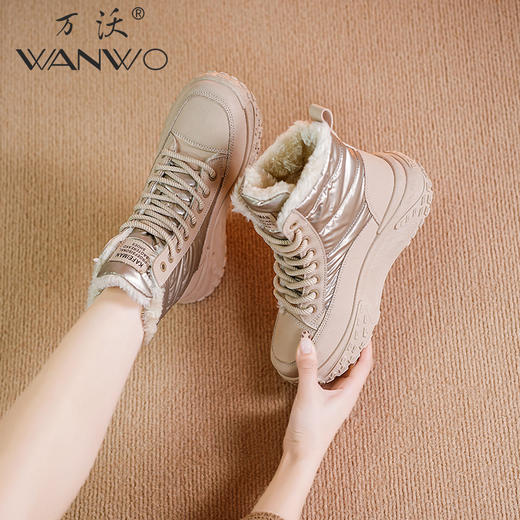 万沃潮搭加绒保暖雪地靴 暖绒厚底短筒靴女（3-1113） 商品图8