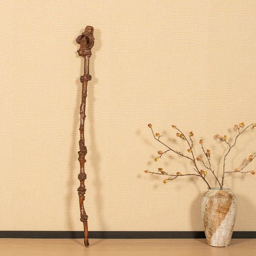 清 黄杨木雕根结形福寿纹手杖 商品图4