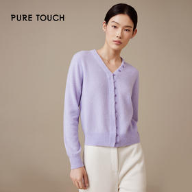 pure touch女士浅紫色时尚百搭绵羊毛100%针织开衫1359244405