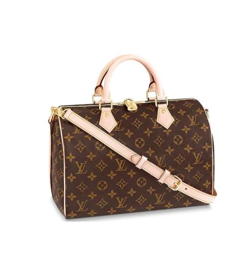 LOUIS VUITTON Speedy 30 标志性造型翻卷手柄刻字挂锁可拆卸调节肩带 涂层帆布拼光滑牛皮 枕头包单肩斜挎手提包 女款 棕色 商品图0