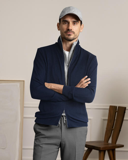 柜7K意式轻奢级紫标羊毛和桑蚕丝珠地纹双开拉链衫 商品图0