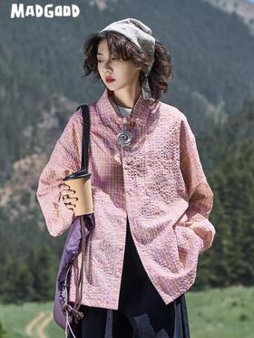 马得工地/MDGDCS243150/刺绣泡泡纱格纹长袖衬衫