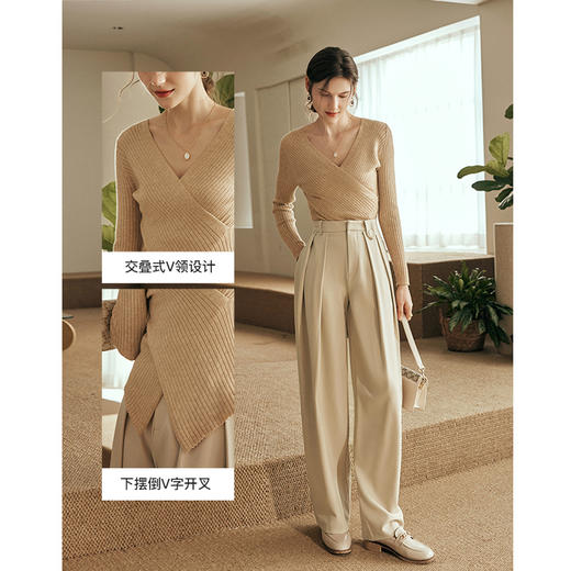 
OLrain欧芮儿纯色V领毛衣女秋季2024年新款修身不规则套头针织衫 商品图3