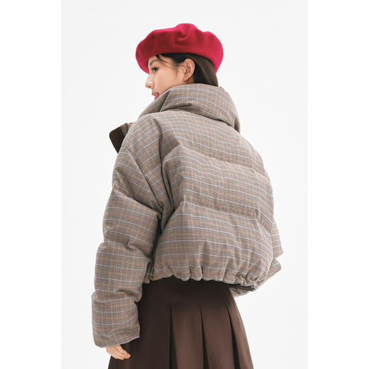 【严选】【90鸭绒】诗凡黎复古格纹羽绒服2024冬新款撞色洋气保暖短款外套7FA480231 商品图4