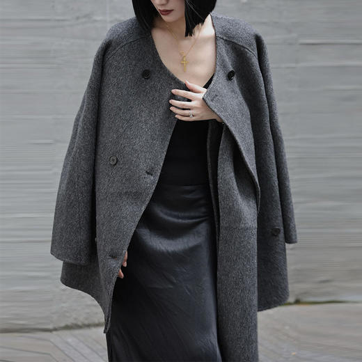 【顺丰包邮】34050 洛诗琳秋冬高级感韩版围巾款骆驼绒毛呢大衣0612 商品图1