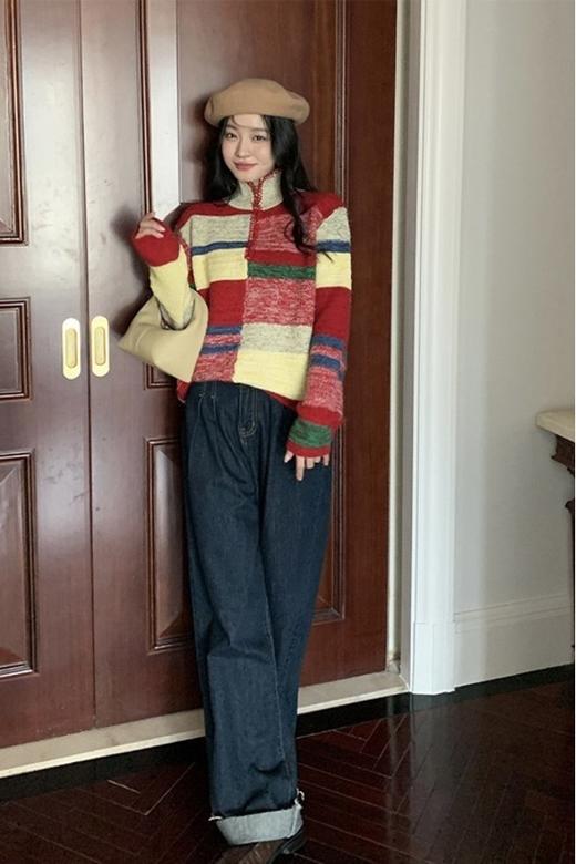 ANSUABEL 不规则彩色高领拉链针织 17798 商品图1