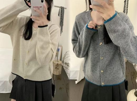 【门店同款】ENJOY冬季撞色蝴蝶结扣针织开衫 159745485 商品图2