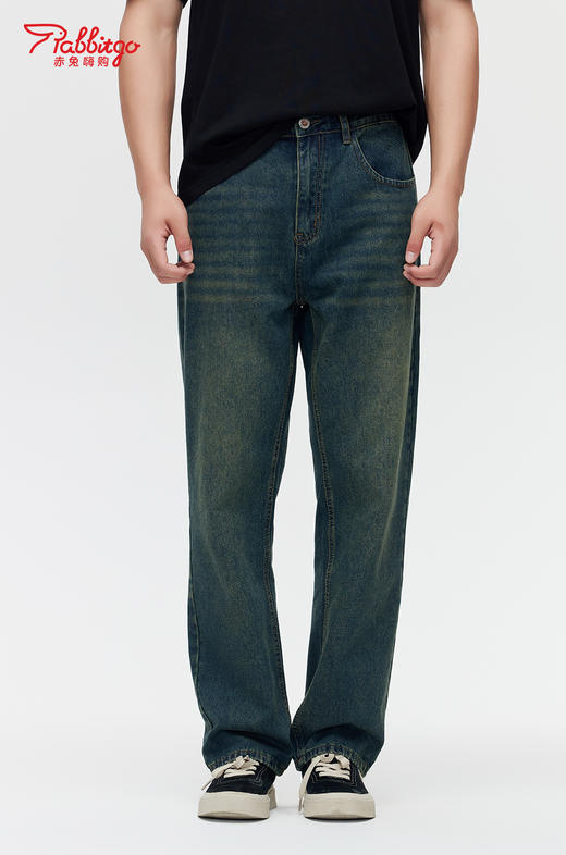 赤兔嗨购男装宽松阔腿牛仔裤2024年秋冬新款水洗长裤宽腿修饰身形 商品图1