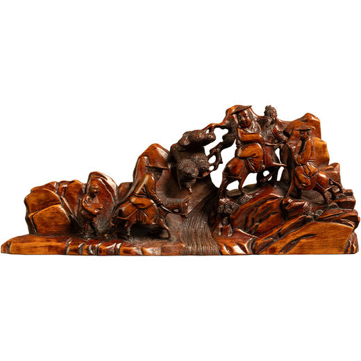 清 黄杨木雕人物出游图山子摆件 商品图5