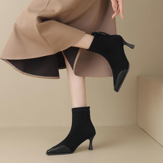 ZHR则则时尚尖头细跟高跟通勤女鞋2024新款冬季百搭通勤短靴靴子 商品图7