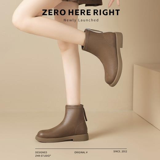 ZHR新中式短靴女2024新款高级废土风平底女靴法式圆头短筒马丁靴 商品图8