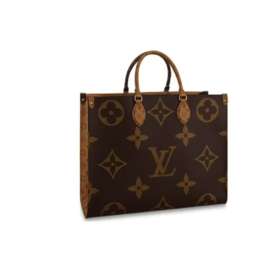 LOUIS VUITTON ONTHEGO MM 经典老花通勤 涂层帆布 托特包Tote包购物袋手提单肩包 中号 女款 棕色/焦糖色拼色 #黑色肩带#