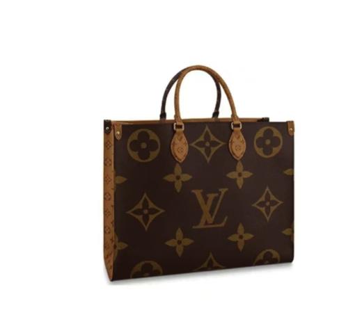 LOUIS VUITTON ONTHEGO MM 经典老花通勤 涂层帆布 托特包Tote包购物袋手提单肩包 中号 女款 棕色/焦糖色拼色 #黑色肩带# 商品图0