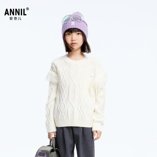 女童时髦绞花保暖毛衣冬季新款安奈儿童装实体店同款AG444626 商品图0