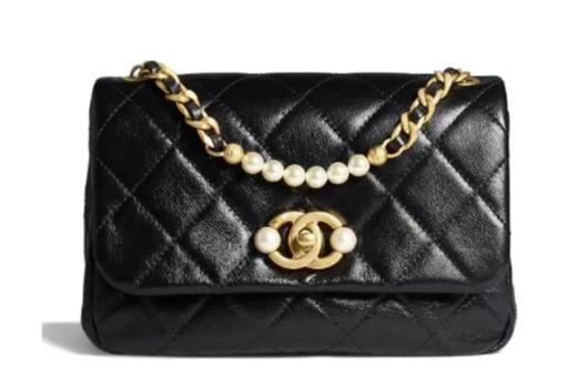 CHANEL香奈儿复古翻盖Vintage珍珠Logo小牛皮口盖包单肩斜挎包 芯片款 迷你黑色 商品图0