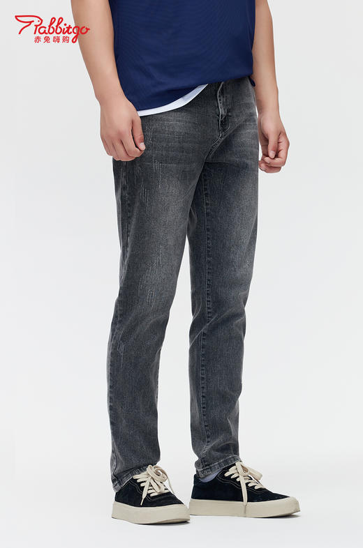 赤兔嗨购男装弹力修身束脚牛仔裤2024年秋冬新款水洗长裤窄脚修饰身形 商品图3
