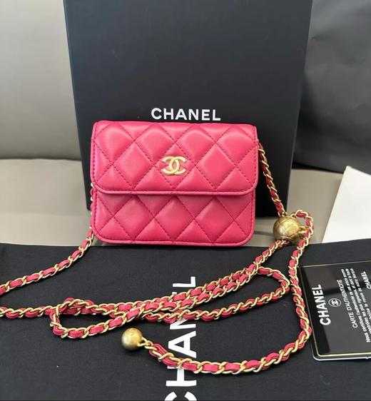 CHANEL香奈儿 小金球链条金扣 羊皮 零钱包腰包单肩斜挎包女款 玫粉色 商品图0