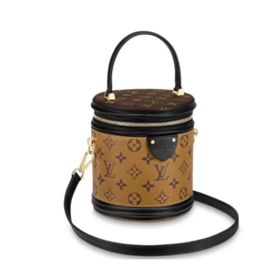 LOUIS VUITTON Cannes 经典老花发财桶 涂层帆布拼牛皮饰边 水桶包手提单肩斜挎包 小号 女款 棕色