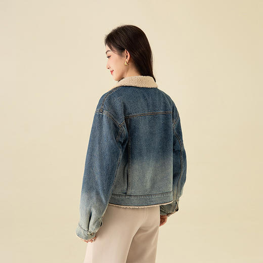 【高货xg】全新升级【铂金会员257/天猫349/差价92】(44025) 洛诗琳24冬季宽松百搭加厚保暖加绒渐变牛仔仿羊羔绒外套 商品图4