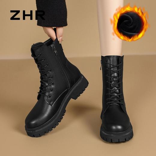 ZHR则则厚底马丁靴女2024新款加绒加厚保暖棉鞋潮酷靴子增高短靴 商品图2