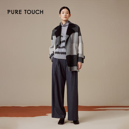 pure touch女士格纹设计感短款100%绵羊毛大衣1355244415 商品图1