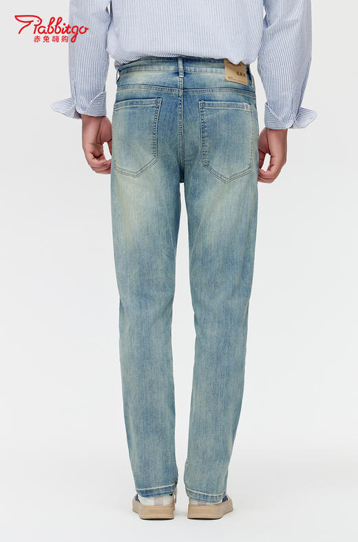 赤兔嗨购男装合身直筒弹力不束缚牛仔裤2024年秋冬新款水洗怀旧蓝长裤宽腿 商品图4