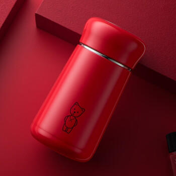 希诺保温杯女士高颜值不锈钢水杯家用便携泡茶杯子XN-9619红色 330mL 商品图5