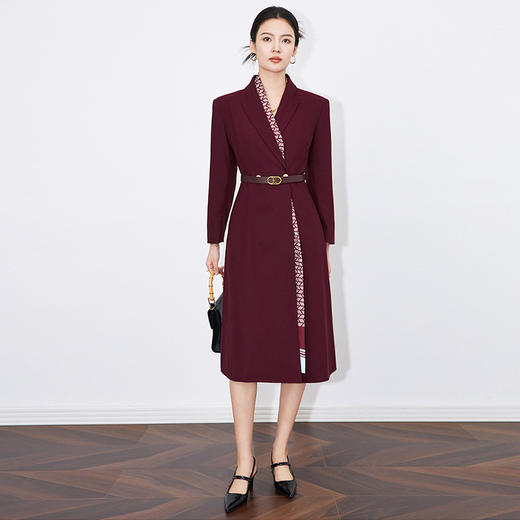 【高货wl】全新升级【铂金会员367/天猫489/差价122】(40850) 洛诗琳秋冬新款法式高级感收腰通勤羊毛西装领长袖连衣裙 商品图3