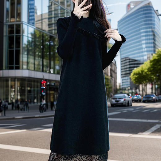 奢姿2024年冬装新款大码女装气质圆领连衣裙胖妹妹蕾丝钉珠裙子5224802590 商品图4