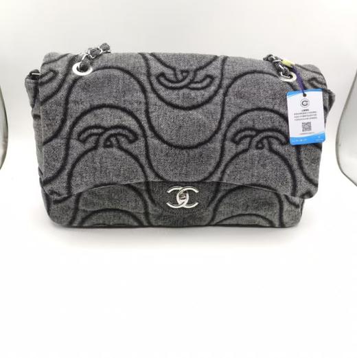 CHANEL  香奈儿 浮雕 logo牛仔CF 口盖包 链条包单肩斜跨 灰 商品图0