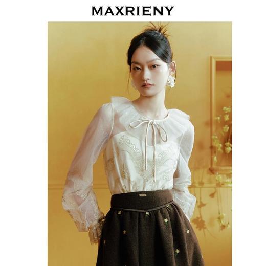 MAXRIENY复古华丽蕾丝蝴蝶结上衣24年冬甜美秋冬长袖提花上衣(货号:MC88TP767) 商品图0