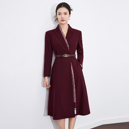 【高货wl】全新升级【铂金会员367/天猫489/差价122】(40850) 洛诗琳秋冬新款法式高级感收腰通勤羊毛西装领长袖连衣裙 商品图0