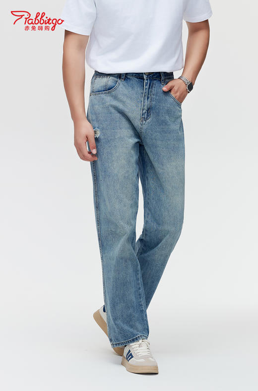 赤兔嗨购男装宽松阔腿牛仔裤2024年秋冬新款水洗长裤宽腿修饰身形 商品图1
