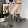 经典鲨2024年冬季新款百搭圆头加绒保暖平底后拉链短筒靴女KW385-D58021 商品缩略图0