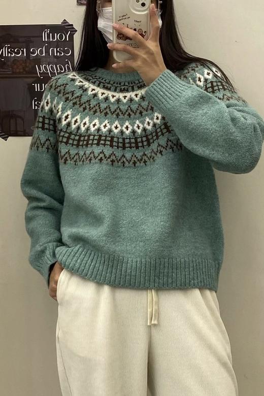 LNNNS 蓝绿色费尔岛厚实毛衣 17663 商品图1