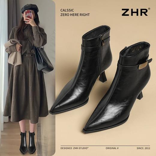 ZHR则则废土风细跟短靴女2024新款冬季潮流瘦瘦靴保暖加绒小皮靴 商品图1