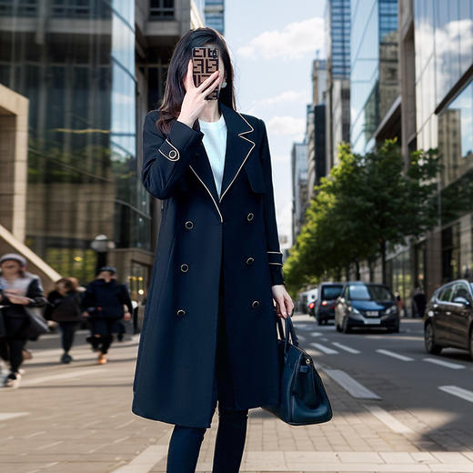 奢姿2024年冬装新款大码女装胖妹妹翻驳领撞色名媛百搭中长款外套9924352419 商品图2