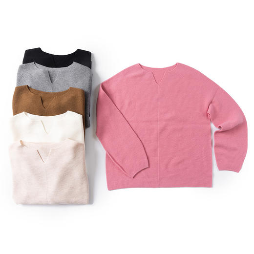 无缝绵羊毛显瘦优雅小v领羊毛针织打底羊绒衫 商品图0