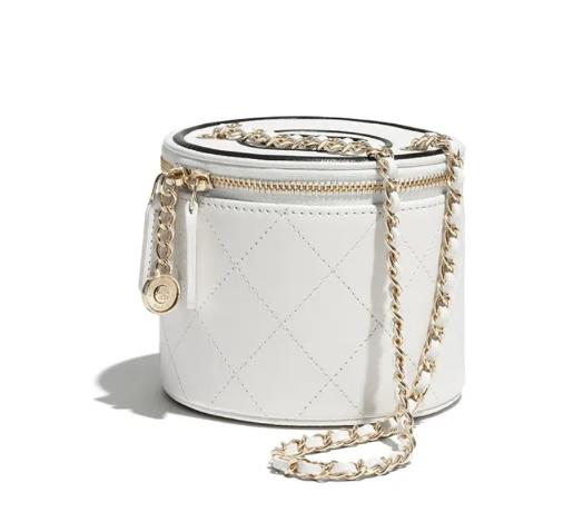 CHANEL香奈儿 圆桶包 小羊皮拉链翻盖链条包 白色 商品图0