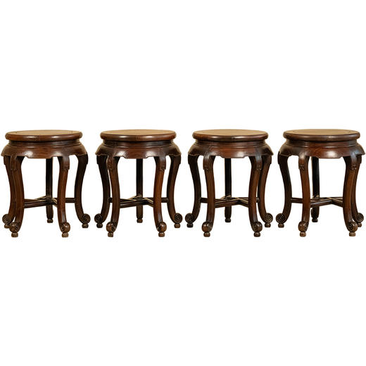 清 红木三弯腿五足圆凳成套（一套四只） 商品图5