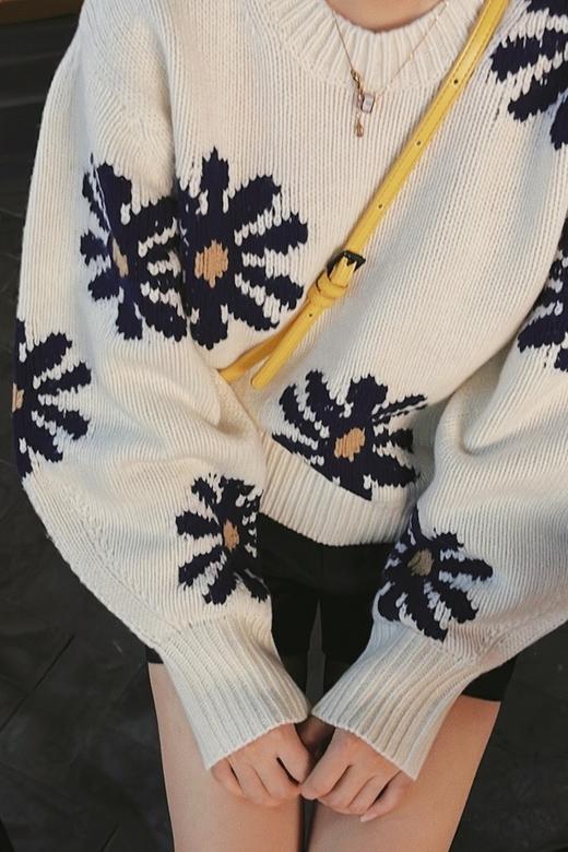 LNNNS 法式短款雏菊图案针织上衣 17602 商品图2