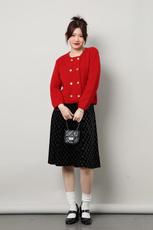 Stay2Weeks 红色圆领氛围感双排扣针织开衫 17708 商品图1