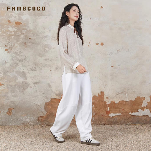 Famecoco范可儿长裤纯色设计感裤型收脚休闲裤通勤风女FAB6GA019 商品图4