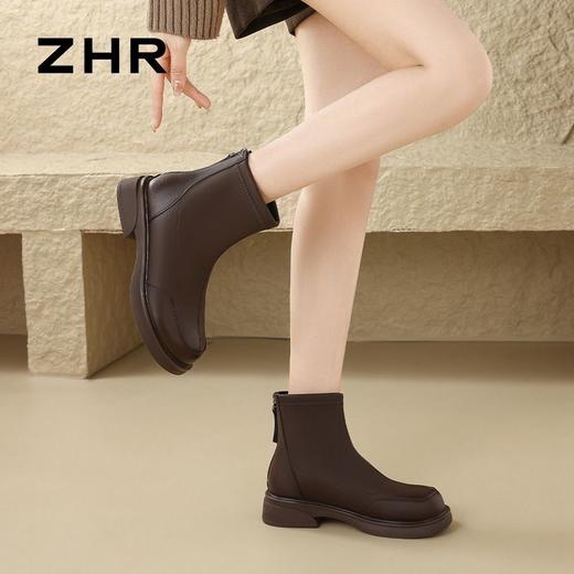 ZHR则则加绒短靴2024秋冬新款轻便外穿靴子平底英伦短靴女烟筒靴 商品图7